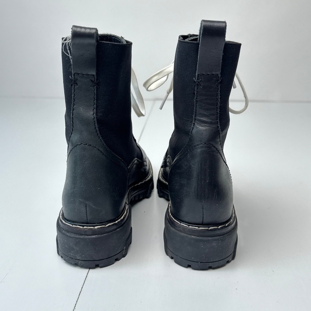 Rag & Bone Shiloh Black Leather Textile Combat Boots White Laces Lug‎ Sole - Picture 6 of 14